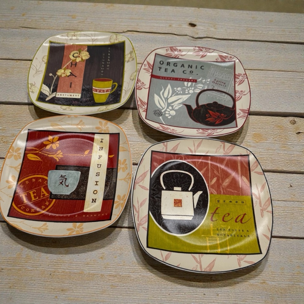 Sakura Tea House Plate Set of 4- Tea Themed Plates